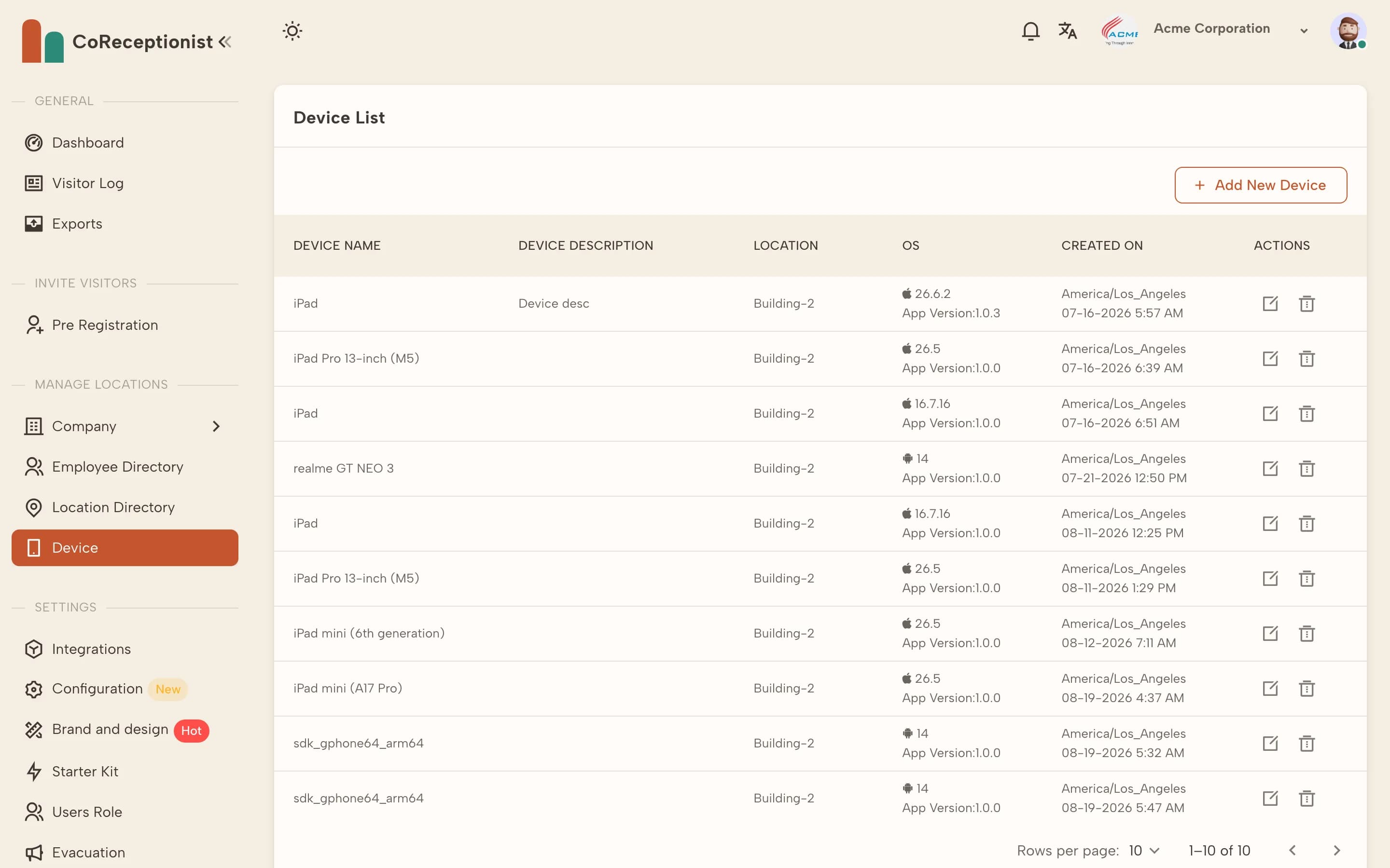 Devices page listing paired kiosks
