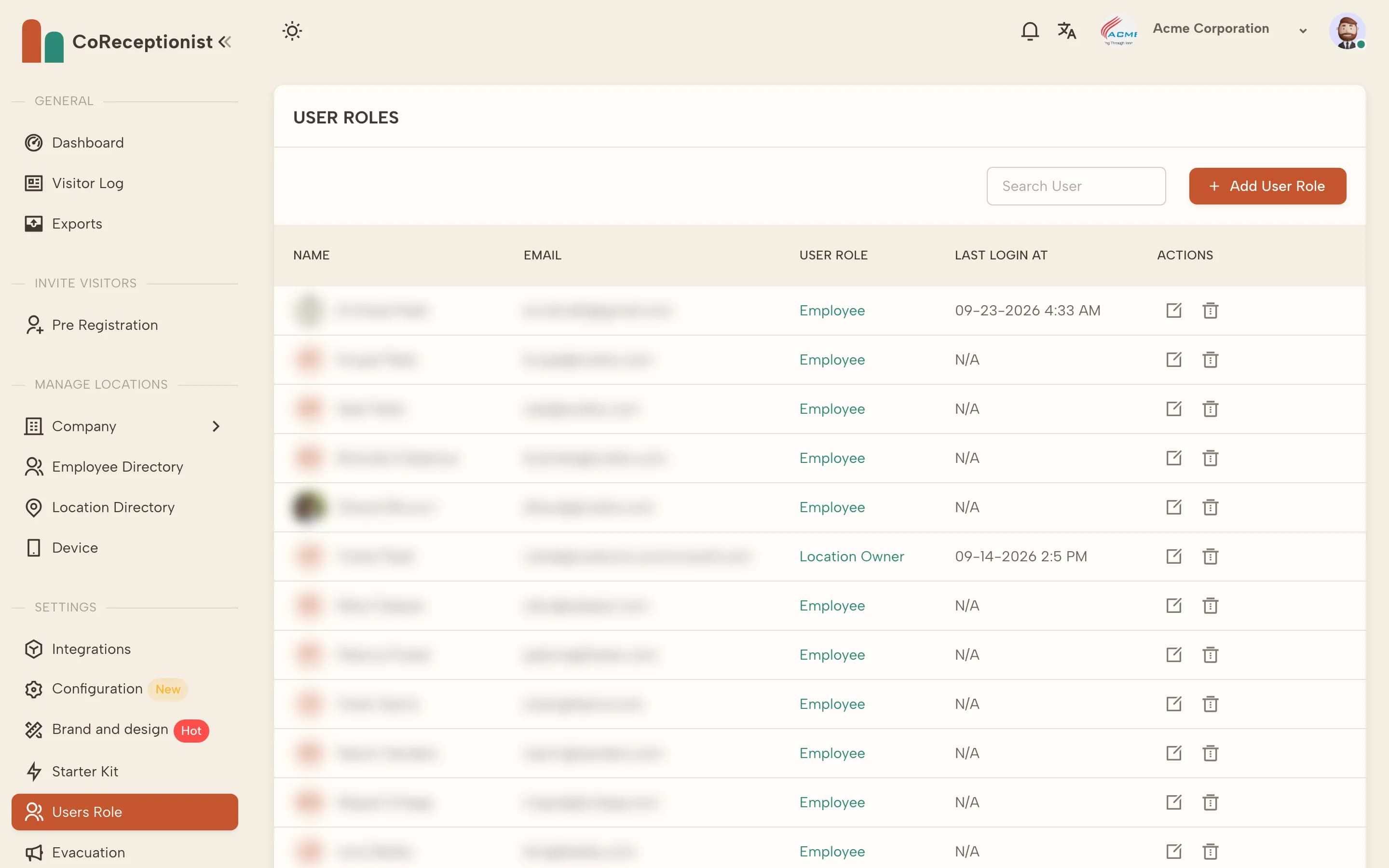 User Roles list showing each teammate's role and last login