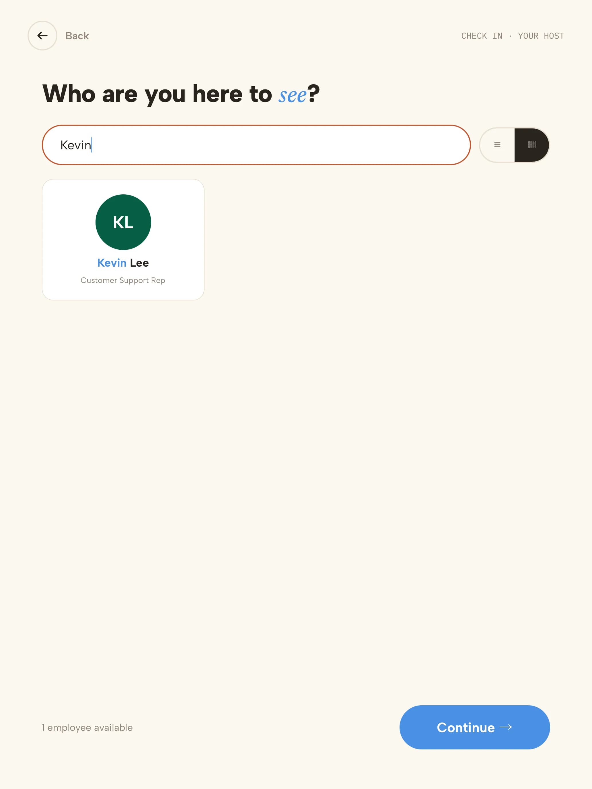 Kiosk search by name
